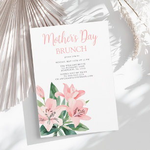 Convite Dia de as mães Rosa Floral Elegante Brunch