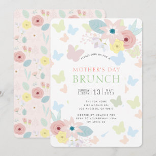 Convite Dia de as mães Rosa Florals & Butterflies Brunch