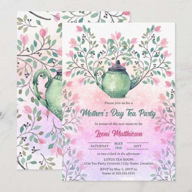 Convite Dia de as mães Tea Party (Frente/Verso)