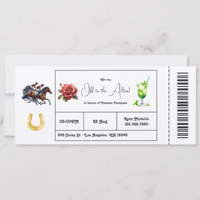 Convite Dia de Derby "Rumo ao Altar" Bilhete para Chá de N (Frente)