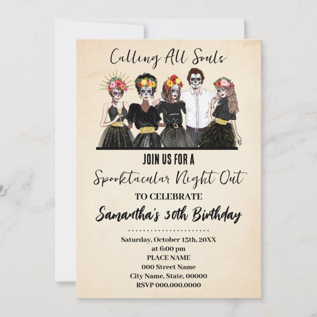 Convite Dia de Fora das Meninas do Halloween do Aniversári (Frente)