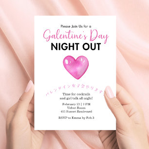 Convite Dia de Galentin Noturno Rosa Coração Minimalista