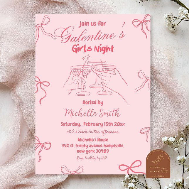 Convite Dia de Galentina Desenhada à Mão (Criador carregado)