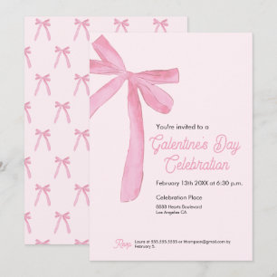 Convite Dia de Galentine Fita de Laço Rosa Feminino Modern