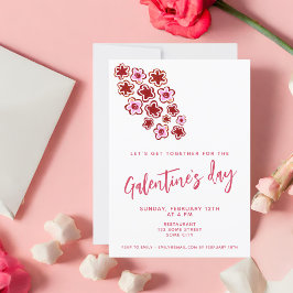Convite Dia de Galentine Flores Rosa Vermelho Amigos