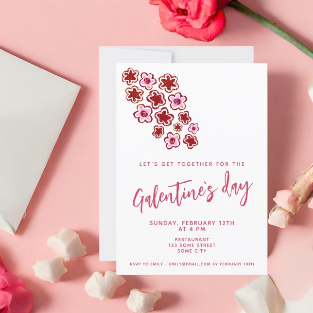 Convite Dia de Galentine Flores Rosa Vermelho Amigos  (Criador carregado)