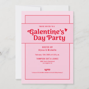 Convite Dia de Galentine Rosa Vermelho Festa Fashion Moder