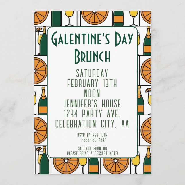 Convite Dia de Galentines Brunch Mimosas Retro (Frente)