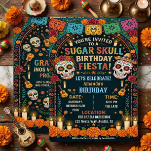 Convite Dia de los Muertos Aniversário Crânio de Açúcar Fl