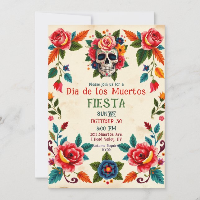 Convite 💀🎉Dia de los Muertos Bone to Bloom (Frente)