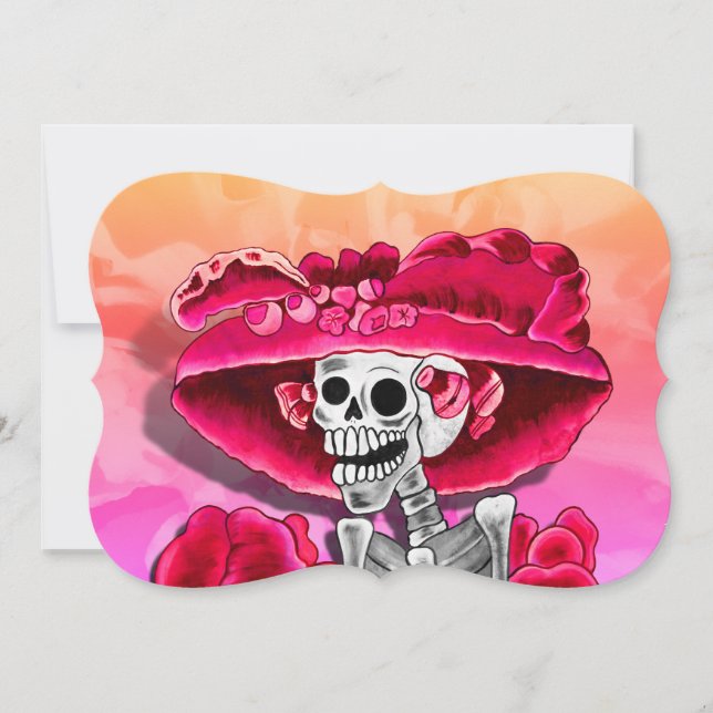Convite Dia de los Muertos Calavera in Red Hat (Frente)