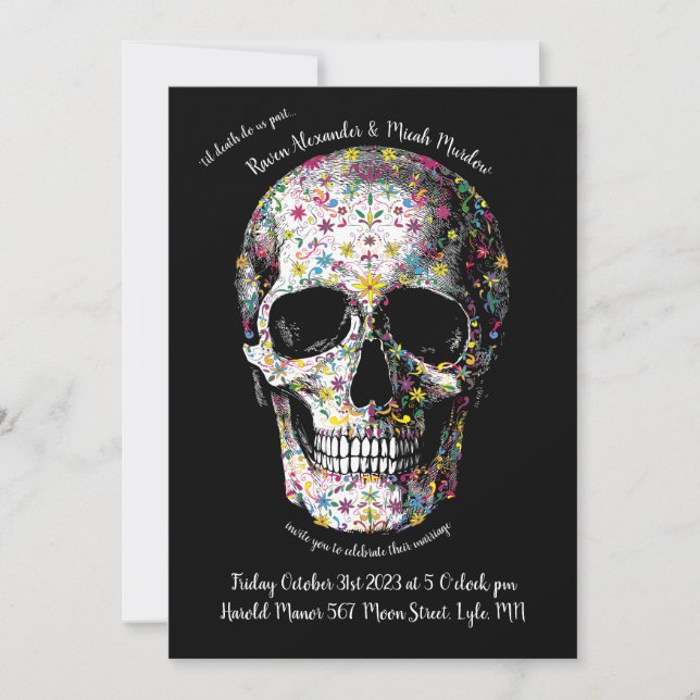 Convite Dia de los Muertos Casamento Colorido (Frente)