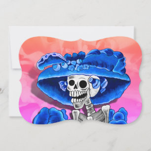 Convite Dia de los Muertos Caveira com Chapéu Azul