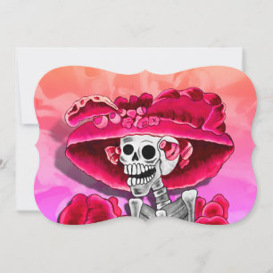 Convite Dia de los Muertos Caveira em Chapéu Vermelho