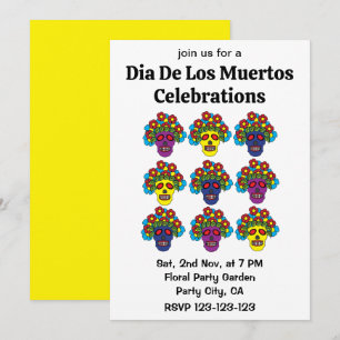 Convite Dia De Los Muertos Floral Skull Dia De Los Muertos