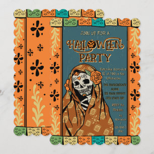 Convite Dia De Los Muertos Halloween Arte de Caveira de Aç