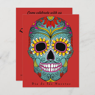 Convite Dia de los Muertos Partido - Crânio Colorido