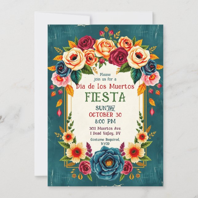 Convite 💀🎉Dia de los Muertos Petals & Phantoms: (Frente)