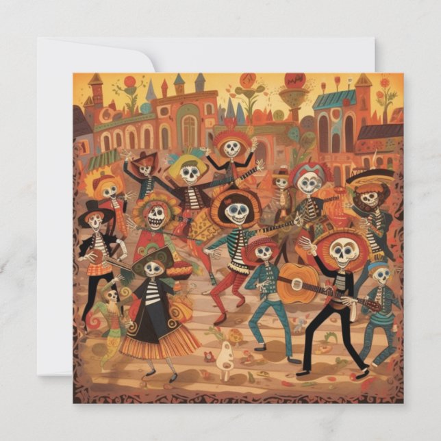 Convite Dia de los Muertos, "Skeleton Fiesta Parade" (Frente)