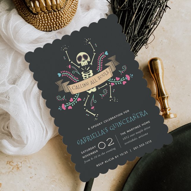 Convite Día de los Muertos Theme Quinceanera (Criador carregado)