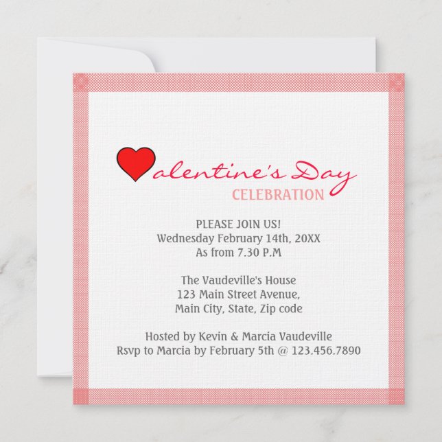 Convite Dia de os namorados do Coração Vermelho (Frente)