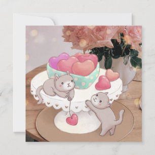 Convite Dia de os namorados: Gatos, Cookies Cardíacos E Fl