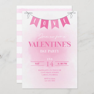 Convite Dia de os namorados Love Banner Pink Watercolor Pa