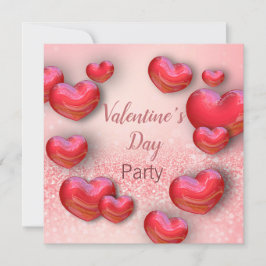 Convite Dia de os namorados Red Hearts Glitter Party