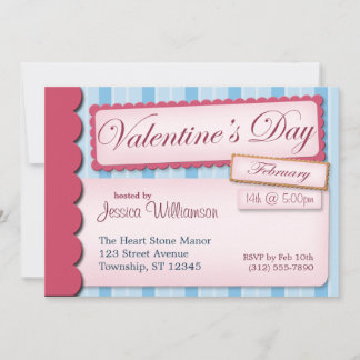 Convite Dia de os namorados Scrapbook Blue Stripe Invtions