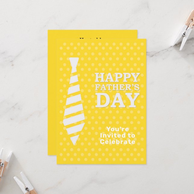 Convite Dia de os pais White Tie Yellow Pontos Jante Party (Frente/Verso In Situ)