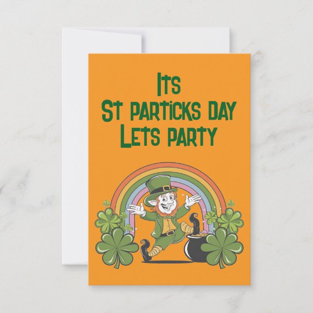 Convite Dia de Patrick com Rainbow & Leprechaun (Frente)