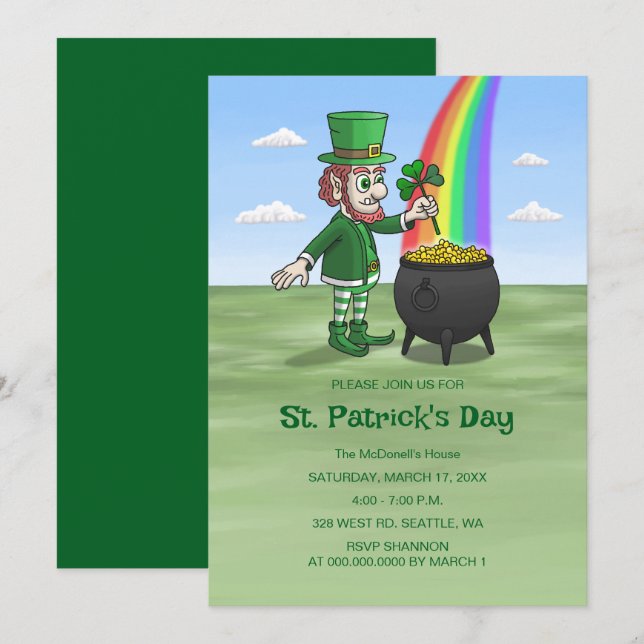 Convite Dia de São Patrício dos Leprechauns (Frente/Verso)