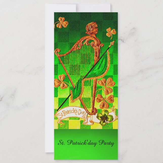 CONVITE DIA DE SÃO PATRÍCIO IRLANDÊS HARP, VERDE DOURADO S (Frente)