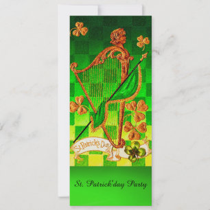 CONVITE DIA DE SÃO PATRÍCIO IRLANDÊS HARP, VERDE DOURADO S