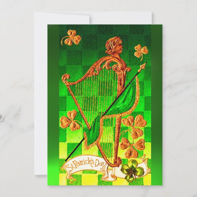 CONVITE DIA DE SÃO PATRÍCIO IRLANDÊS HARP, VERDE DOURADO S (Frente)