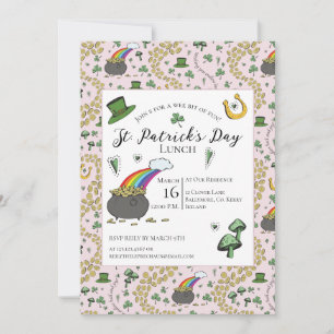 Convite Dia de São Patrício rosa e verde do almoço Dourado
