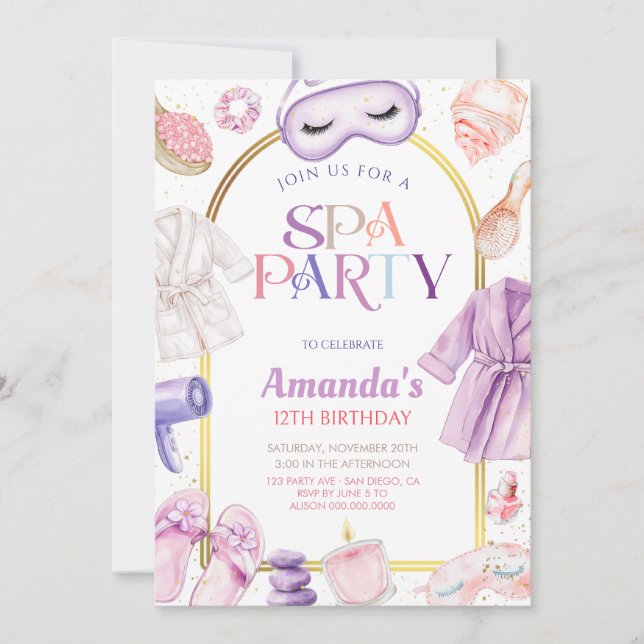Convite Dia de Spa Aniversário de Meninas (Frente)