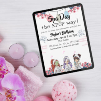 Convite Dia de Spa ao estilo KPOP de aniversário