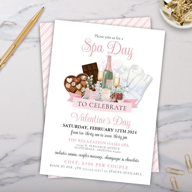 Convite Dia de Spa Glamouroso de Champanhe e Chocolate no  (Elegant glamorous chocolate spa day champagne pamper me party invitation for Valentine's Day party)