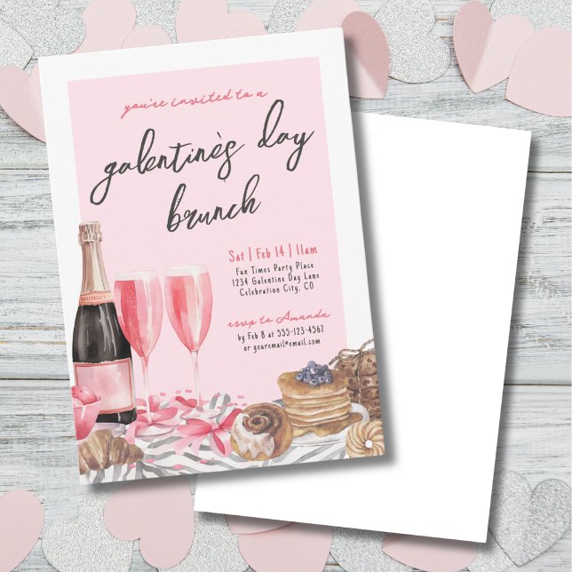 Convite Dia do Champanhe Rosa Brunch Galentine (Pink Champagne Brunch Galentine's Day Invitation)