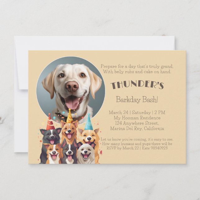 Convite Dia do latido Bash Doggo Aniversário (Frente)