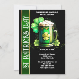 Convite Dia do Paddy em preto verde para o trevo de cervej