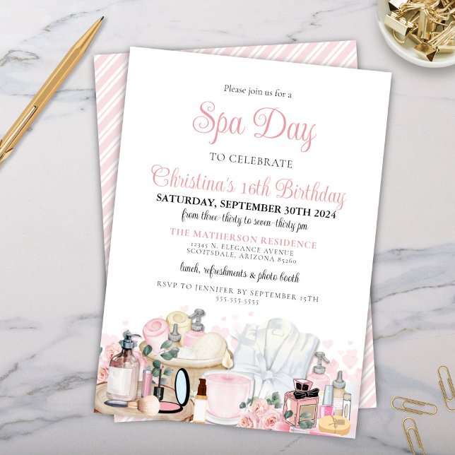 Convite Dia do Spa Glamoroso Adulto Adolescente Adulto Bri (glamorous girls tween teen bridal birthday party invitation for makeup pamper me party)