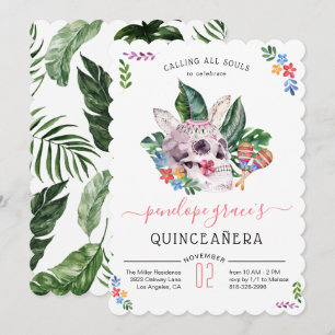 Convite Dia dos Crânios de Açúcar Quinceañera 