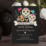 Convite Dia dos Mortos Chamando todas as Almas Doce Dezess<br><div class="desc">Dia do Velho Doce 16 Convite com crânios florais de açúcar, arte folclórica mexicana, velas e um osso, escrito com Calling All Souls. Doce Sessenta e o nome da aniversariante está escrito em ossos e tipografia peculiar e a modelo está pronta para você personalizar com seus detalhes. A parte de...</div>