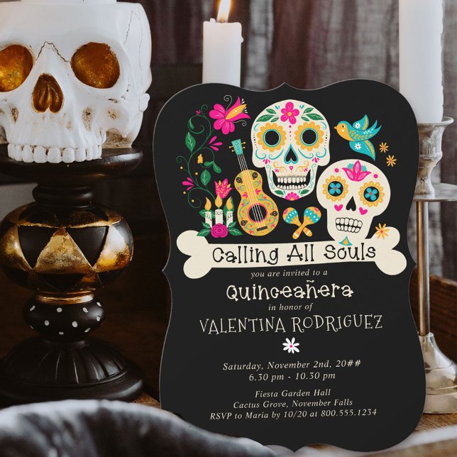 Convite Dia dos Mortos Chamando todas as Almas Quinceanera (Day of the Dead Quinceanera Invitation from my Dia de los Muertos collection )