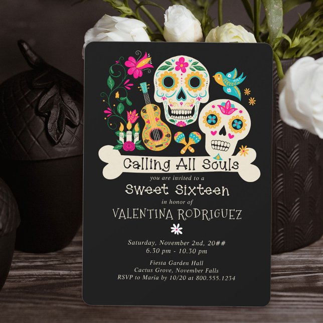 Convite Dia dos Mortos Chamando todos os Espíritos Doze An (Day of the Dead Sweet Sixteen Invitation from my Dia de los Muertos collection)