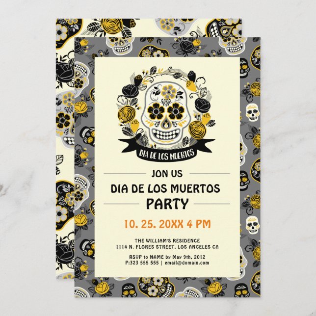 Convite Dia dos Mortos, Dia De Los Muertos, Festa Convidad (Frente/Verso)