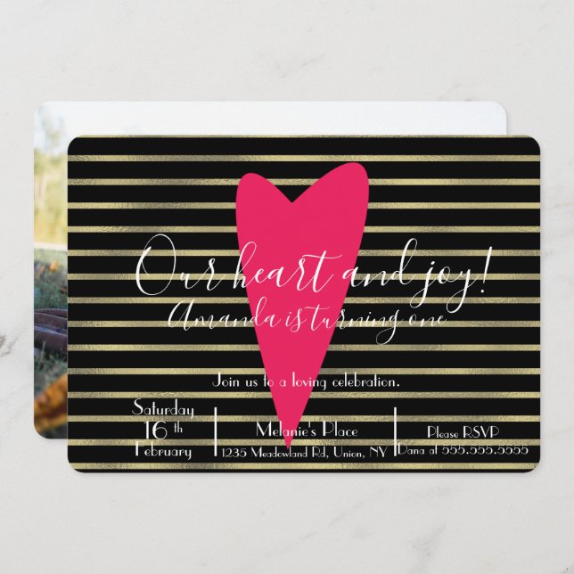 Convite Dia dos Namorados Aniversário Coração Listrado Bri (Frente/Verso)