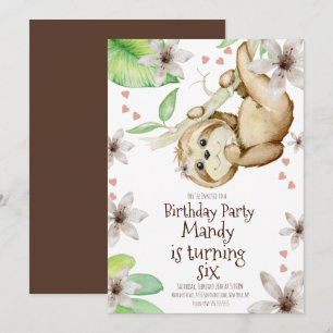 Convite Dia dos Namorados Sloth Floral Aniversário Aquarel